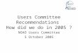 Users Committee Recommendations  How did we do in 2005 ?