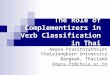 The Role of Complementizers in Verb Classification in Thai
