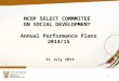 NCOP SELECT COMMMITEE  ON SOCIAL DEVELOPMENT  Annual Performance Plans 2014/15