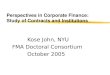 Perspectives in Corporate Finance: Study of Contracts and Institutions