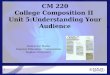 CM 220 College Composition II  Unit 5:Understanding Your Audience