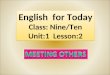 English  for Today Class:  Nine/Ten Unit:1  Lesson:2