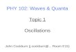 PHY 102: Waves & Quanta Topic 1 Oscillations John Cockburn (j.cockburn@... Room E15)