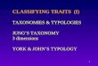 CLASSIFYING TRAITS  (I) TAXONOMIES & TYPOLOGIES JUNG’S TAXONOMY 3 dimensions