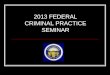 2013 FEDERAL CRIMINAL PRACTICE SEMINAR