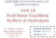 Unit 18 Acid-Base Equilibria: Buffers & Hydrolysis