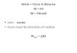 Work = Force X distance W = Fd W = Fdcos q Unit –  Joules Force  must  be direction of motion
