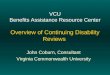 VCU Benefits Assistance Resource Center Overview of Continuing Disability Reviews