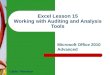 Excel Lesson 15 Working with  Auditing and  Analysis Tools