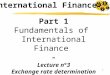 Part 1 Fundamentals of  International Finance - Lecture n°3 Exchange rate determination