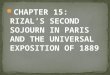 CHAPTER 15: RIZAL’S SECOND SOJOURN IN PARIS AND THE UNIVERSAL EXPOSITION OF 1889