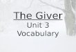 The Giver Unit 3 Vocabulary