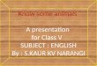 Know some animals  A presentation  for Class V   SUBJECT :  ENGLISH By : S.KAUR KV NARANGI
