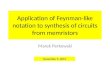 Application of Feynman-like notation to synthesis of circuits from  memristors