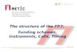 The structure of the FP7:  Funding schemes, Instruments, Calls, Timing
