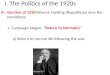 I. The Politics of the 1920s