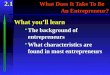 2.1 What Does It Take To Be   An Entrepreneur?