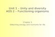Unit 1 – Unity and diversity AOS 2 – Functioning organisms