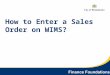 How to Enter a Sales Order on WIMS?