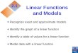 Linear Functions and Models ♦ Recognize exact and approximate models ♦ Identify the graph of a linear function ♦ Identify a table of values for a linear