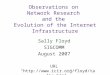 Observations on Network Research and the Evolution of the Internet Infrastructure Sally Floyd SIGCOMM August 2007 URL “