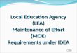 Local Education Agency (LEA) Maintenance of Effort (MOE) Requirements under IDEA