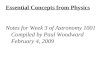Essential Concepts from Physics Notes for Week 3 of Astronomy 1001 Compiled by Paul Woodward February 4, 2009