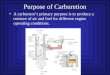 Purpose of Carburetion A carburetor’s primary purpose is to produce a mixture of air and fuel for different engine operating conditions