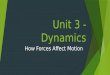 Unit 3 - Dynamics How Forces Affect Motion. Unit 3 Part 1 – Newton’s Laws of Motion Physics Book Chapter 4 Conceptual Physics Book Chapters 4-6