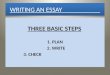 WRITING AN ESSAY THREE BASIC STEPS 1. PLAN 2. WRITE 3. CHECK