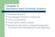 Chapter 6 Deviance and Criminal Justice Defining Deviance Sociological Theories of Deviance Forms of Deviance Crime and Criminal Justice Deviance and Crime