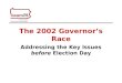 The 2002 Governor’s Race Addressing the Key Issues before Election Day
