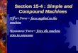 Section 15-4 : Simple and Compound Machines Effort Force – force applied to the machine Resistance Force – force the machine tries to overcome