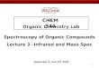 11 CHEM 344 Organic Chemistry Lab September 9 th and 10 th 2008 Spectroscopy of Organic Compounds Lecture 3 –Infrared and Mass Spec