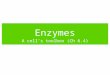 Enzymes A cell’s toolbox (Ch 6.4). progress of reaction low high energy content of molecules products reactants activation energy without catalyst activation