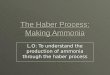 The Haber Process: Making Ammonia L.O: To understand the production of ammonia through the haber process