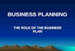BUSINESS PLANNING THE ROLE OF THE BUSINESS PLAN. What is a business plan? A business plan is a written document that sets out the basis idea underlying
