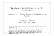 Feb. 26, 2001Systems Architecture I1 Systems Architecture I (CS 281-001) Lecture 12: State Elements, Registers, and Memory * Jeremy R. Johnson Mon. Feb