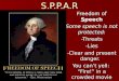 1 st AMENDMENT = S.P.P.A.R Freedom of Speech Some speech is not protected: -Threats-Lies -Clear and present danger. You can’t yell: “Fire!” in a crowded