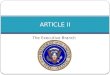 The Executive Branch ARTICLE II. Executive Branch Enforces laws made by Congress Led by President President appoints Cabinet