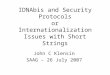 IDNAbis and Security Protocols or Internationalization Issues with Short Strings John C Klensin SAAG – 26 July 2007