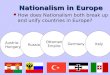 Nationalism in Europe How does Nationalism both break up and unify countries in Europe? Austria- Hungary Russia Ottoman Empire GermanyItaly