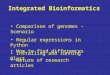 Integrated Bioinformatics Nature of research articles Comparison of genomes – Scenario Regular expressions in Python Installing and running Blast How to