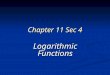 Chapter 11 Sec 4 Logarithmic Functions. 2 of 16 Pre-Calculus Chapter 11 Sections 4 & 5 Graph an Exponential Function If y = 2 x we see exponential growth
