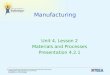 Manufacturing Unit 4, Lesson 2 Materials and Processes Presentation 4.2.1 © 2011 International Technology and Engineering Educators Association, STEM