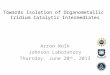Towards Isolation of Organometallic Iridium Catalytic Intermediates Arron Wolk Johnson Laboratory Thursday, June 20 th, 2013