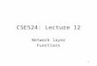 1 CSE524: Lecture 12 Network layer Functions. 2 Where we’re at… Internet architecture and history Internet protocols in practice Application layer Transport