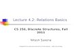 Lecture 4.2: Relations Basics CS 250, Discrete Structures, Fall 2011 Nitesh Saxena *Adopted from previous lectures by Cinda Heeren, Zeph Grunschlag