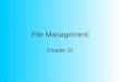 1 File Management Chapter 10. 2 File Concept Contiguous logical address space Types: –Data numeric character binary –Program