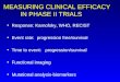 MEASURING CLINICAL EFFICACY IN PHASE II TRIALS Response: Karnofsky, WHO, RECIST Event rate: progression free/survival Time to event: progression/survival